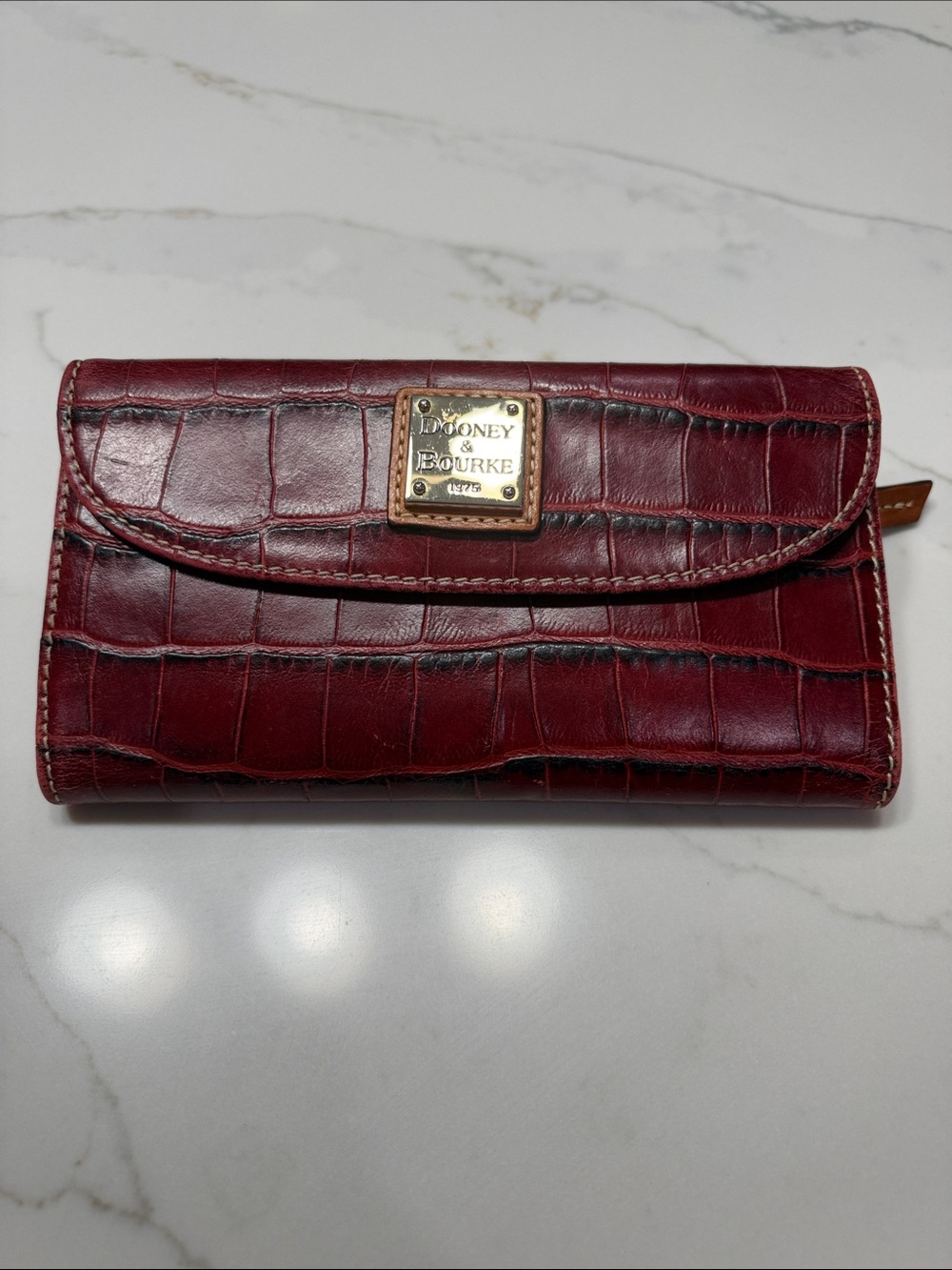 Dooney & Bourke Wine Croc-Embossed Leather Wallet with Gold Plaque